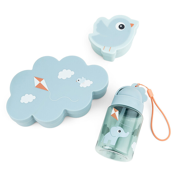 Coffret 3 Pièces Gourde et Boîtes à Goûter - Playground Bleu Done by Deer