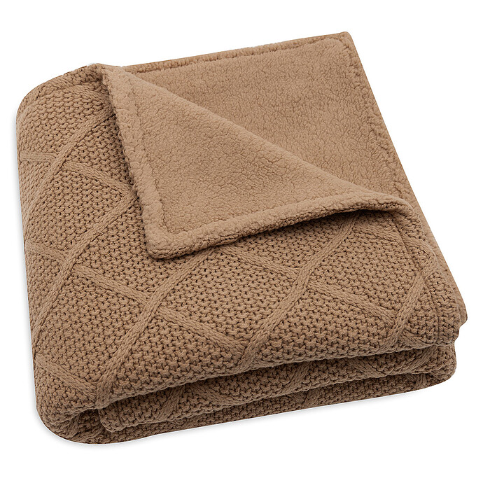 Achat Couverture Berceau Check Knit - Biscuit Teddy Fleece