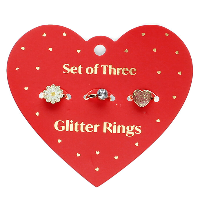 Lot de 3 Bagues Pailletées - Coeur Rex London