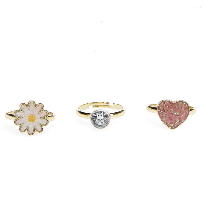Lot de 3 Bagues Pailletées - Coeur Rex London