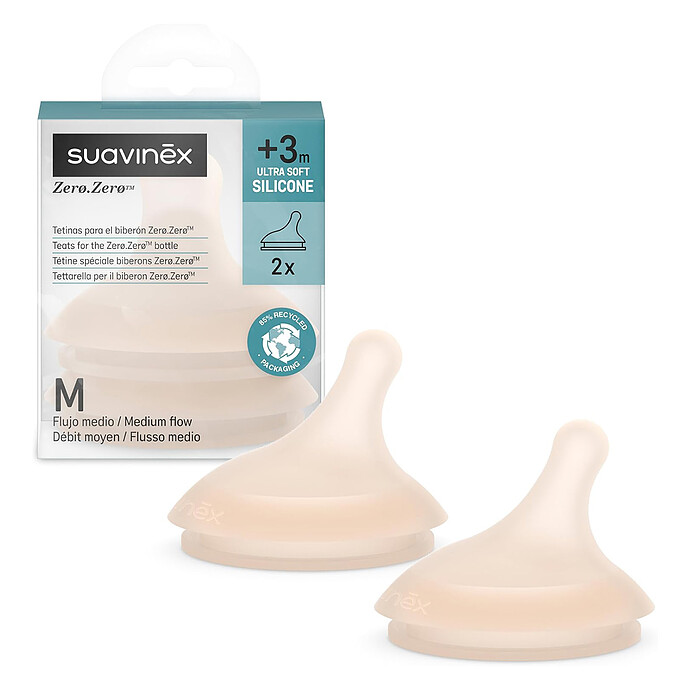 Lot de 2 Tétines Zerø.Zerø 1 Trou - Débit Moyen Suavinex