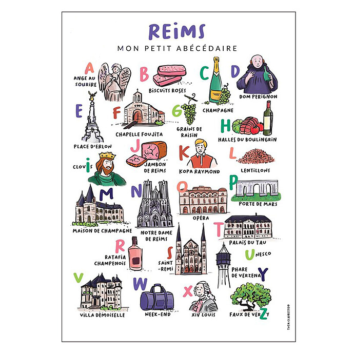 Affiche Abécédaire Reims - 40 x 30 cm Tata Clairette