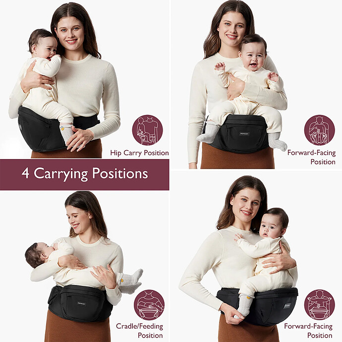 Porte-bébé Hip Seat Medium - Noir Momcozy