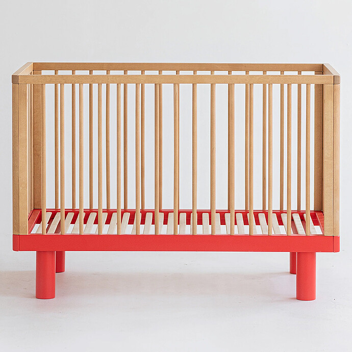 Lit Bébé Evolutif Nox Bois Naturel et Rouge - 60 x 120 cm Karl & Fric