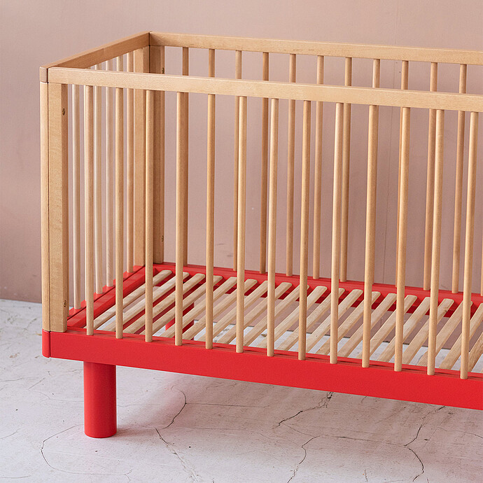 Achat Lit Bébé Evolutif Nox Bois Naturel et Rouge - 60 x 120 cm