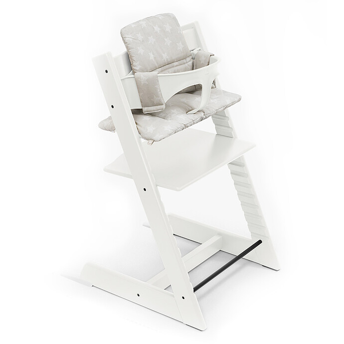 Chaise Haute Tripp Trapp avec Baby Set et Coussin Classic - Blanc et Stars Silver Stokke