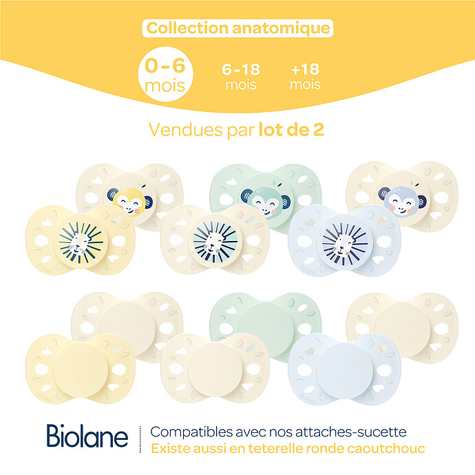 Lot de 2 Sucettes Anatomiques Essentielle Bleu et Beige - 6/18 Mois pas cher