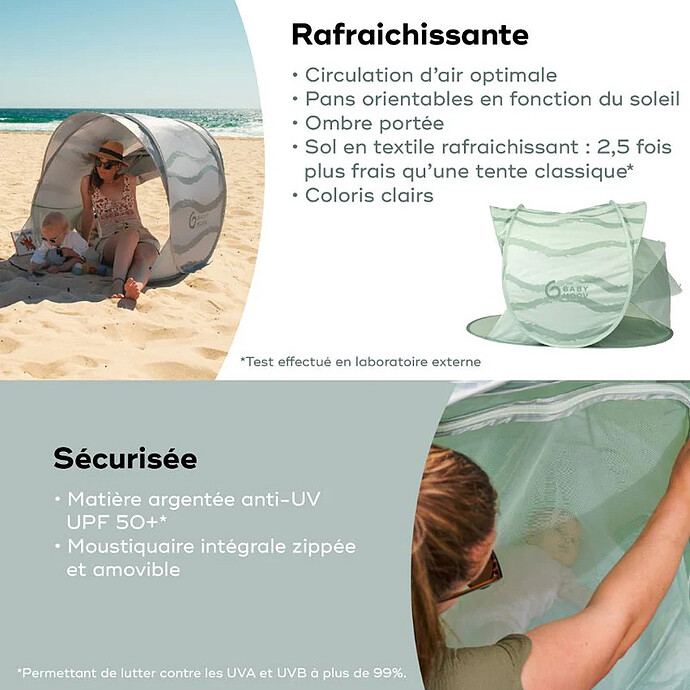 Achat Tente Anti-UV Rafraichissante Moov & Protect - Green Lagoon