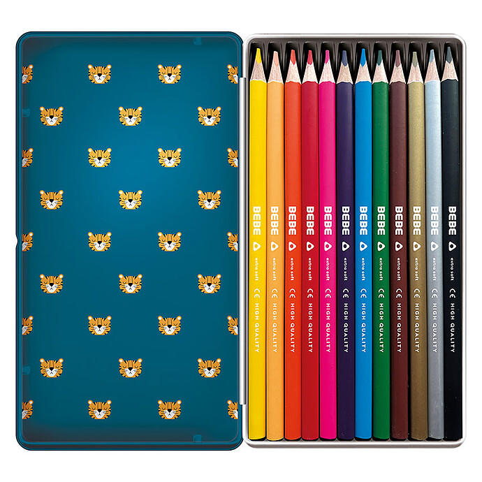 Lot de 12 Crayons de Couleur Boîte Métal BEBE Friends - Tigre Bebe Interdruk