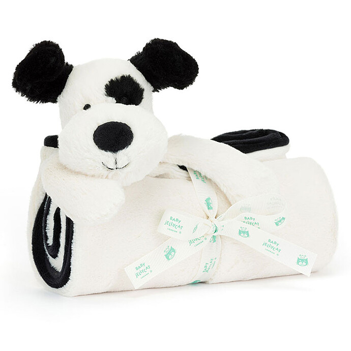 Bashful Black & Cream Puppy Blankie Jellycat