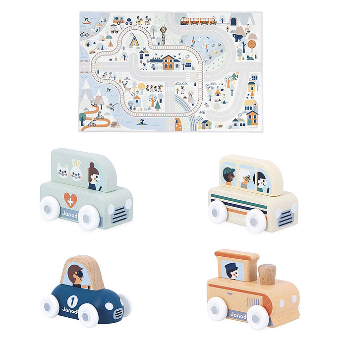 Pack Tapis Vallée Blanche et 4 Voitures - Cross Roads  Janod