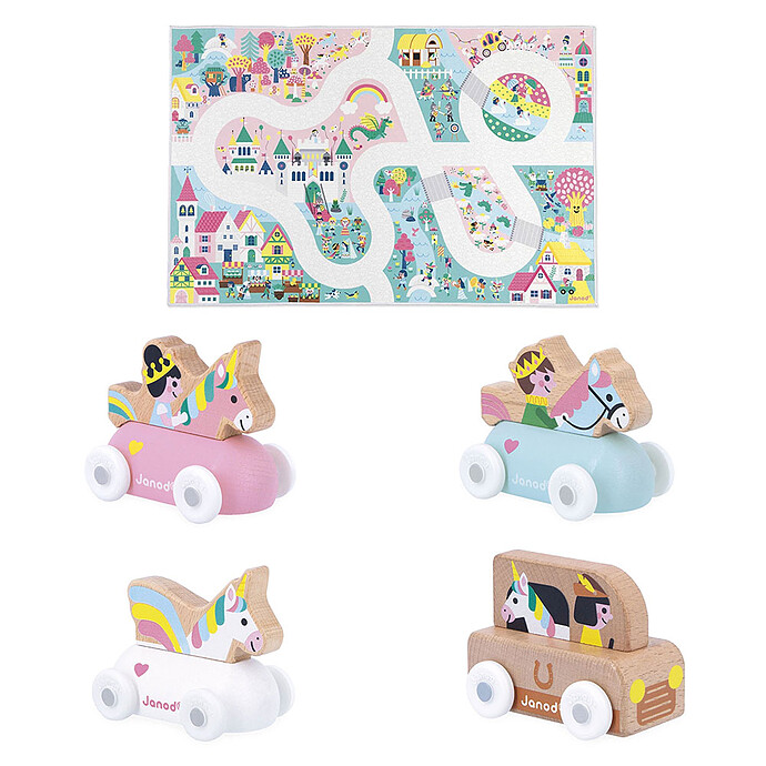 Pack Tapis Royaume Enchanté et 4 Voitures - Cross Roads Janod