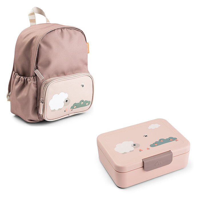 Sac à Dos Enfant et Boîte à Goûter avec Séparateur - Tiny Farm Rose  Done by Deer