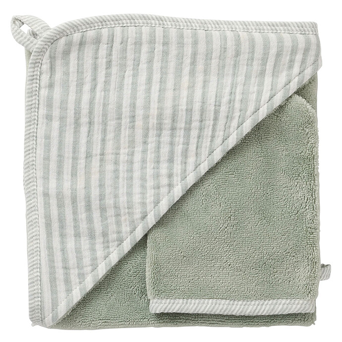 Cape de Bain et Gant - Rayé Vert de Gris BB&Co