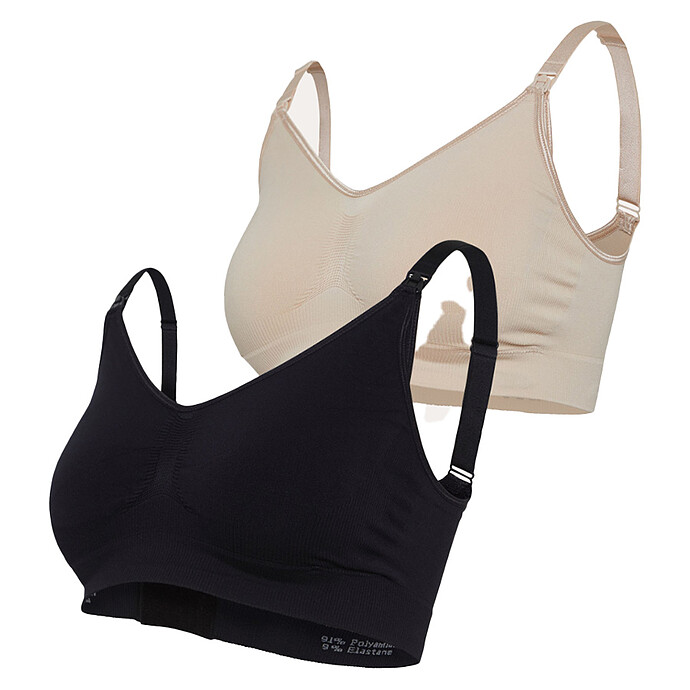 Lot de 2 Soutien-gorges de Grossesse et d'Allaitement Sans Coutures Noir et Chair - S/M carriwell