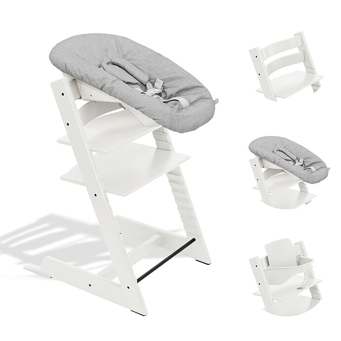Chaise Haute Tripp Trapp avec Newborn Set et Baby Set - Blanc et Gris Stokke