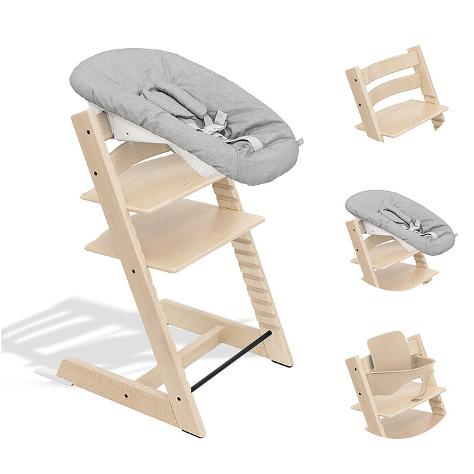Chaise Haute Tripp Trapp avec Newborn Set et Baby Set - Naturel et Gris Stokke