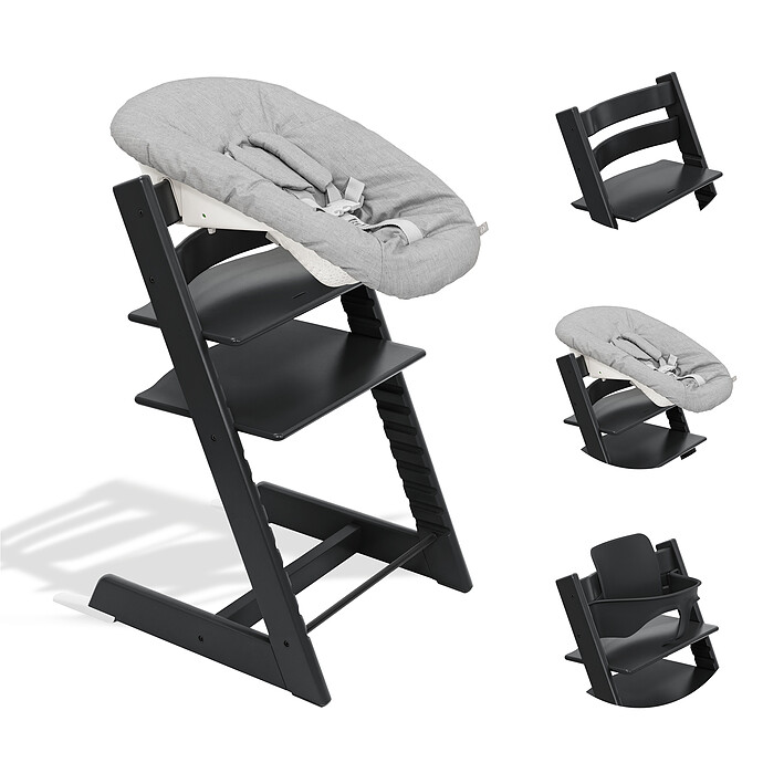Chaise Haute Tripp Trapp avec Newborn Set et Baby Set - Noir et Anthracite Stokke