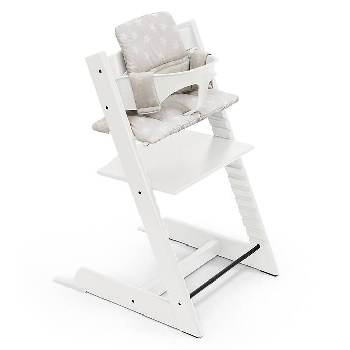 Avis Chaise Haute Tripp Trapp avec Baby Set et Coussin Classic - Blanc et Stars Silver