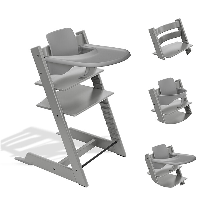 Chaise Haute Tripp Trapp avec Plateau et Baby Set - Gris Tempête Stokke
