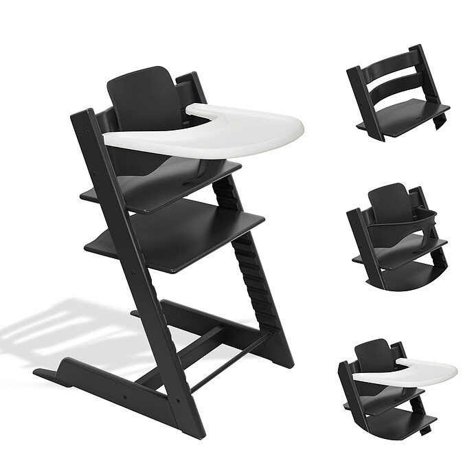 Chaise Haute Tripp Trapp avec Plateau et Baby Set - Noir Stokke