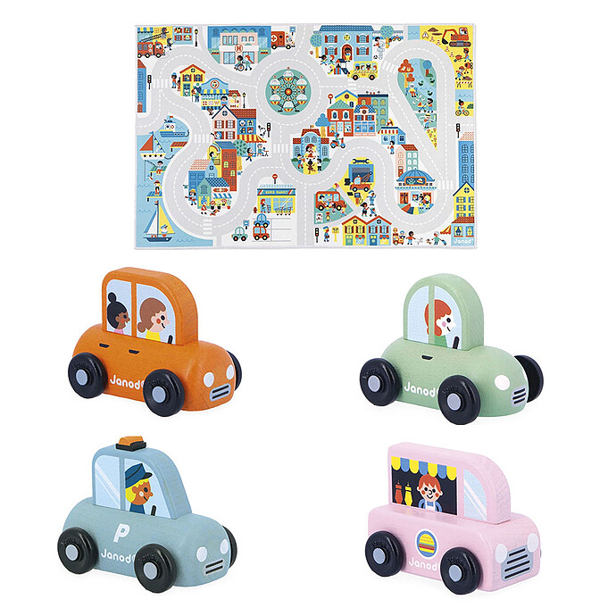 Pack Tapis Ville et 4 Voitures - Cross Roads  Janod