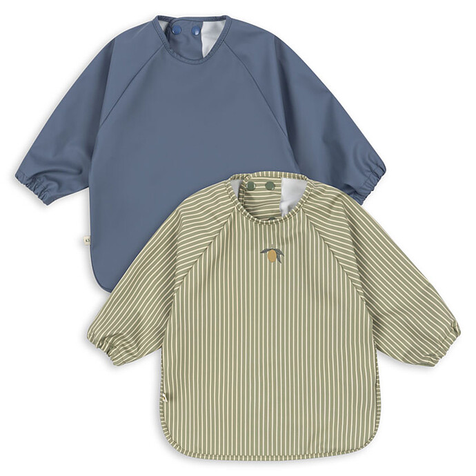 Lot de 2 Bavoirs à Manches Longues Tea Stripe & Flint Stone - 6/12 Mois Konges Sløjd