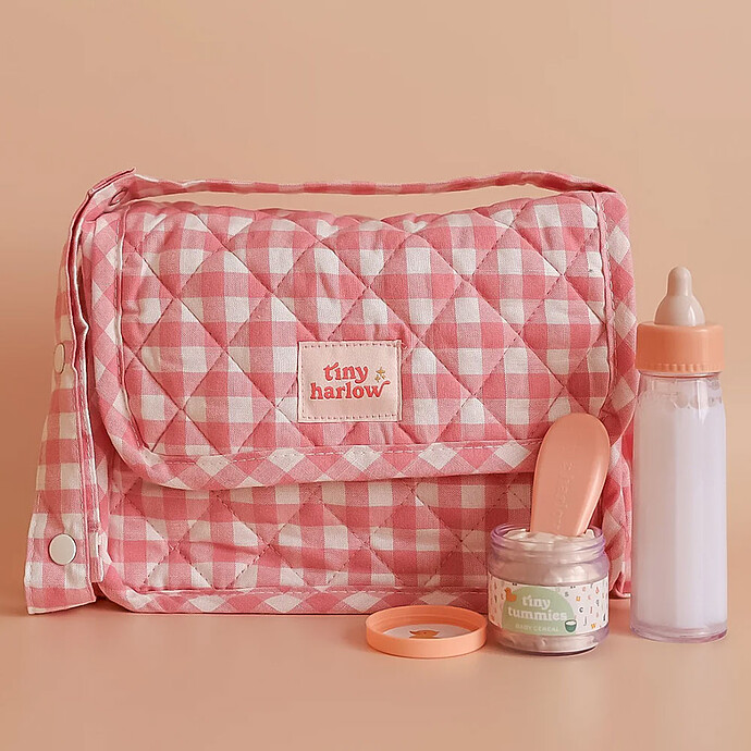 Pack Sac à Langer pour Poupée - Vichy Rose Tiny Harlow