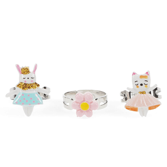Lot de 3 Bagues Pailletées - Lapin, Chat et Fleur Rex London