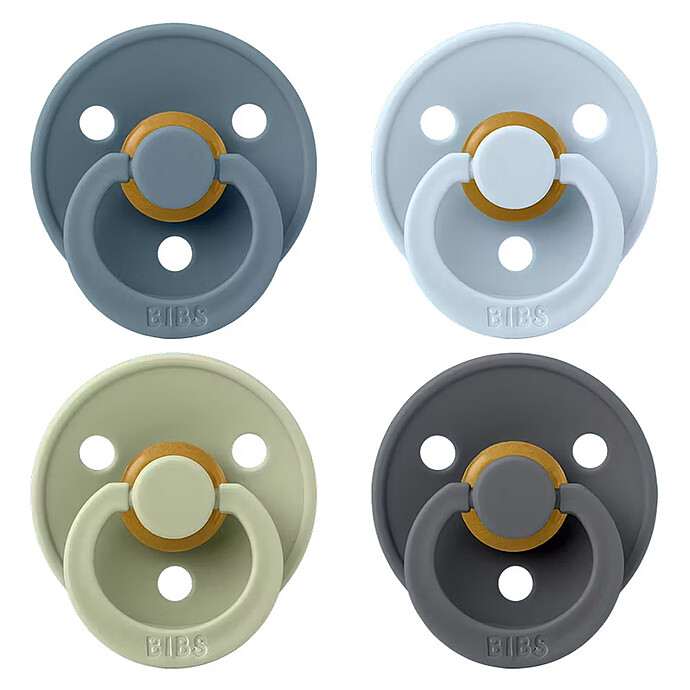 Lot de 4 Sucettes Rondes Colour Petrol Sage Baby Blue & Iron - 0/6 Mois Bibs