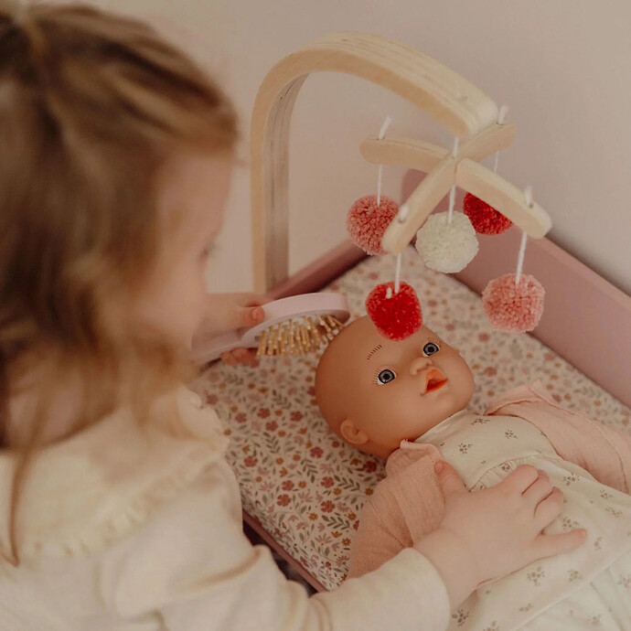 Poste à Langer Poupée En Bois 4-en-1 Avec Machine à Laver Et Stérilisateur – Accessoire Pour Poupées Jusqu'à 20 Pouces, Couleur Rose