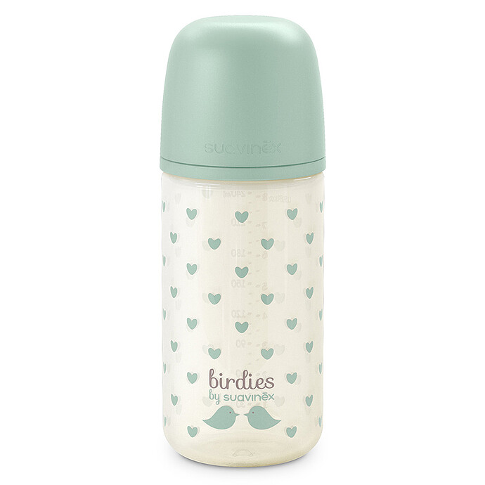 Biberon Verre Tétine Symétrique SX Pro Birdies Vert - 240 ml Suavinex