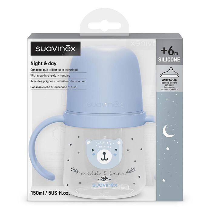 Biberon à Anses Wild & Free Night and Day Bleu - 150 ml  pas cher