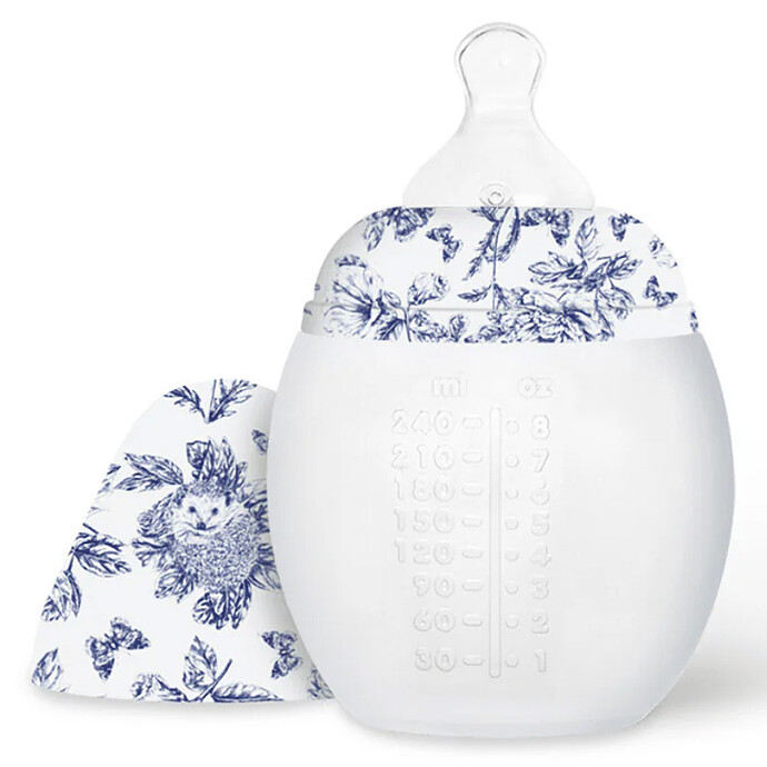 Biberon BibRond Toile de Jouy Bleu - 240 ml Elhée