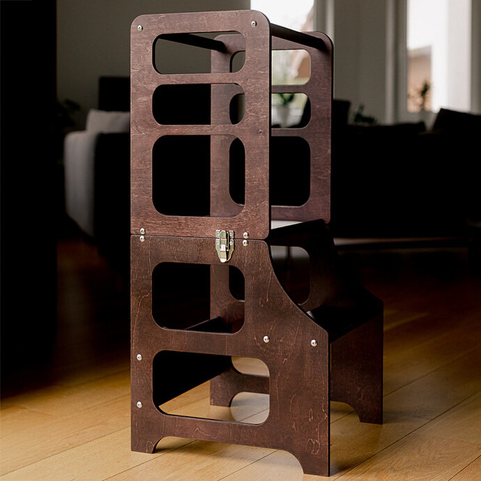 Tour de Cuisine Pliable en Bouleau Avec Kit Chaise Haute - Brun Expresso Duck Woodworks