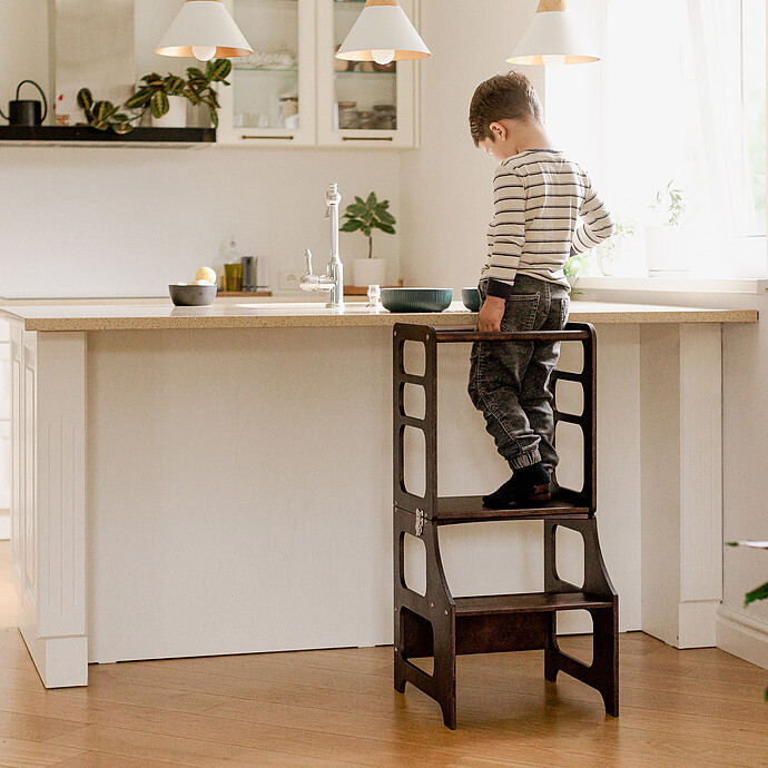 Tour de Cuisine Pliable en Bouleau - Brun Expresso Duck Woodworks