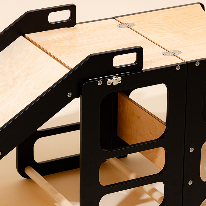 Tour de Cuisine Pliable en Bouleau avec Toboggan - Noir Duck Woodworks