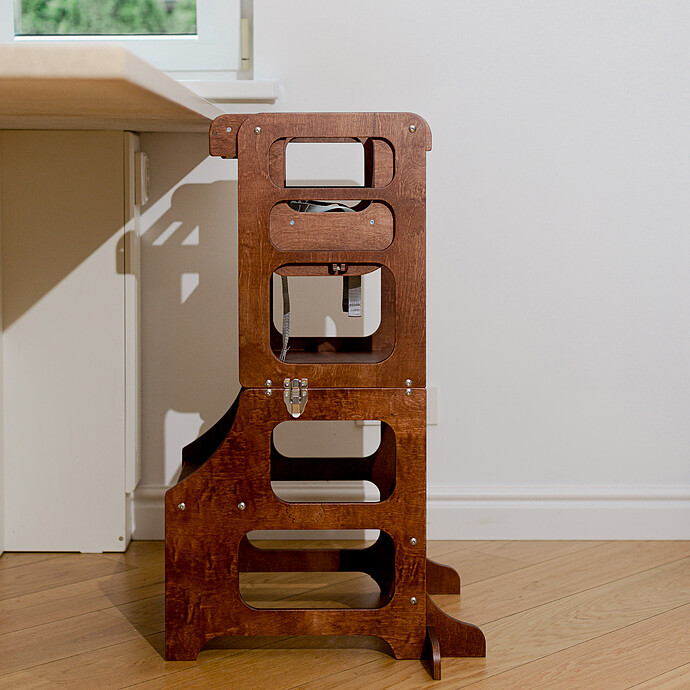 Tour de Cuisine Pliable en Bouleau Avec Kit Chaise Haute - Miel Duck Woodworks