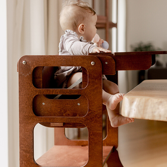 Tour de Cuisine Pliable en Bouleau Avec Kit Chaise Haute - Miel Duck Woodworks