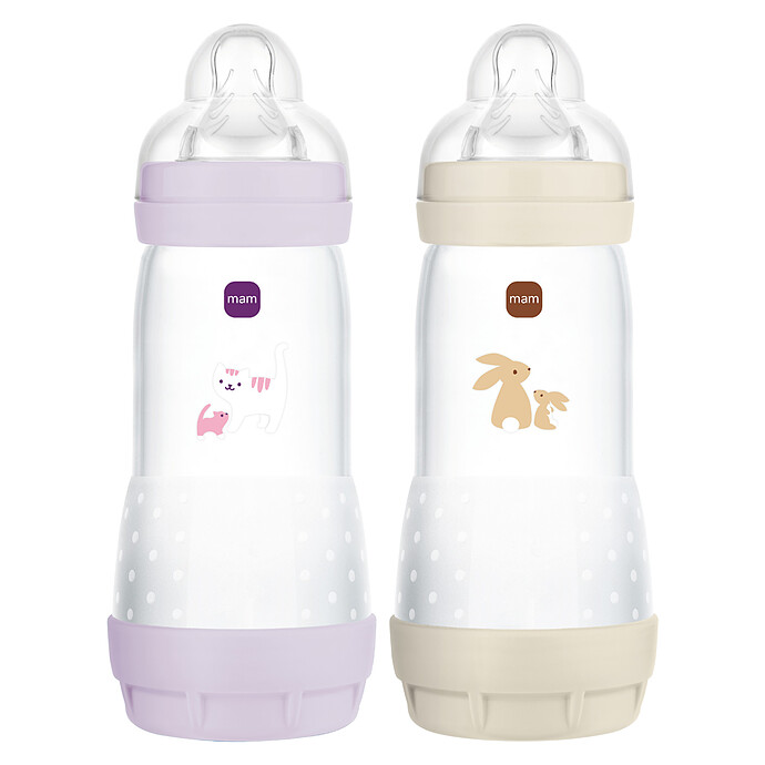 Lot de 2 Biberons Anti-coliques Easy Lilas et Sable - 320 ml MAM
