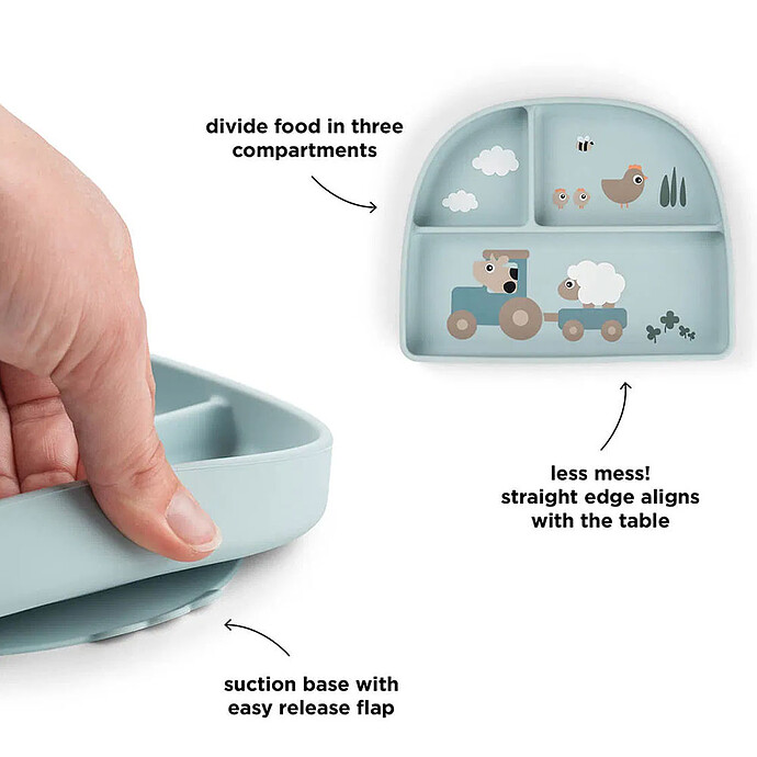 Assiette Stick & Stay Compartimentée - Tiny Farm Bleu Done by Deer