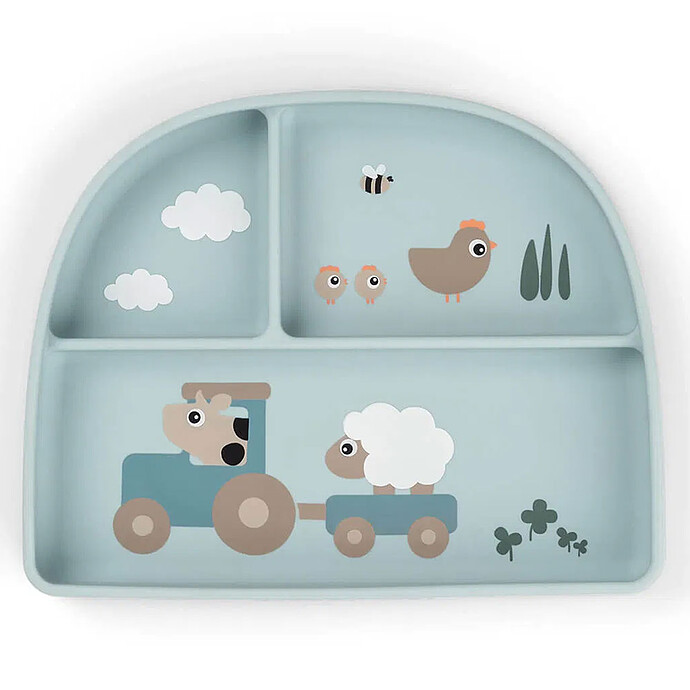 Assiette Stick & Stay Compartimentée - Tiny Farm Bleu Done by Deer
