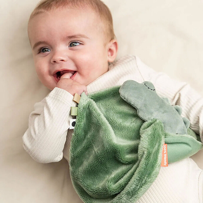 Avis Doudou Plat avec Attache Sucette - Croco Vert
