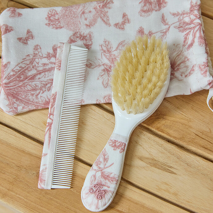 Brosse et Peigne - Toile de Jouy Rose Tartine et Chocolat