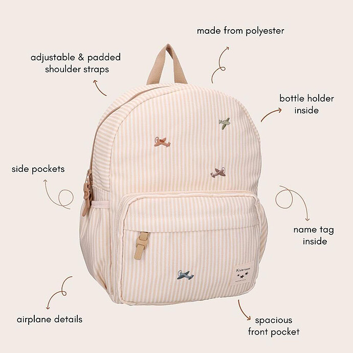 Sac à Dos Nostalgia - Rayures Avions Beige pas cher