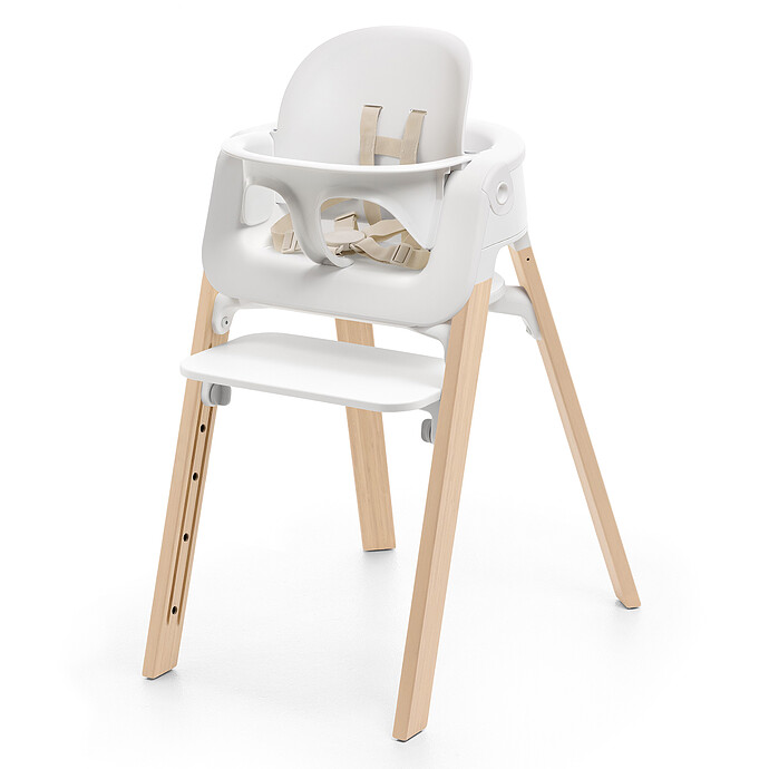 Chaise Haute Steps avec Plateau et Baby Set - Blanc et Naturel Stokke