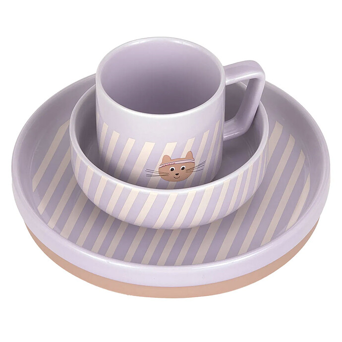 Coffret Repas 3 Pièces en Porcelaine Tiny Team - Chat LÄSSIG