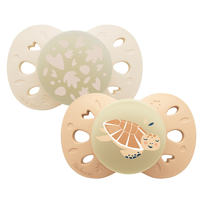 Lot de 2 Sucettes Anatomiques Nuit Beige Clair et Foncé - 0/6 Mois Biolane