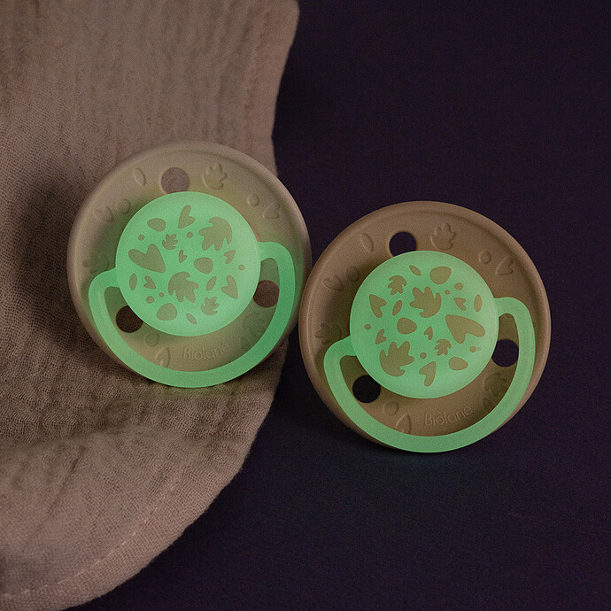 Lot de 2 Sucettes Rondes Nuit Beige Clair et Marron - 0/6 Mois Biolane