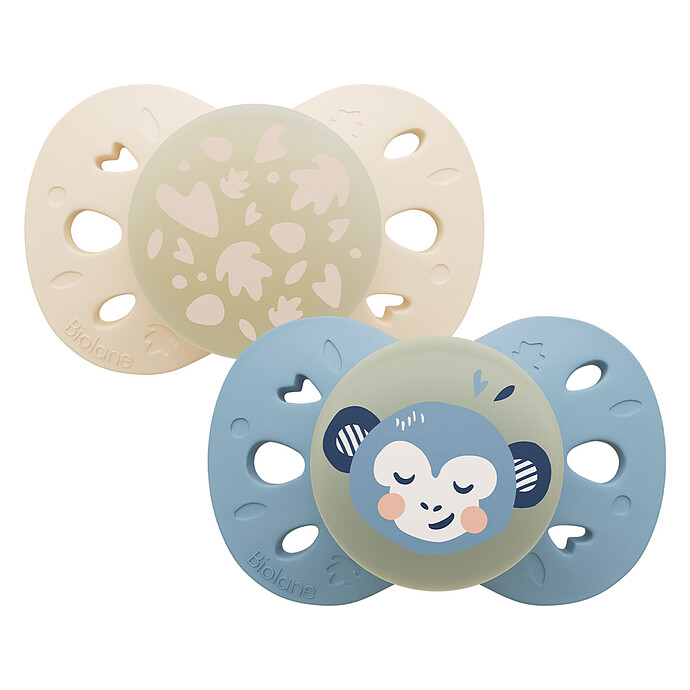 Lot de 2 Sucettes Anatomiques Nuit Bleu et Beige - 6/18 Mois Biolane